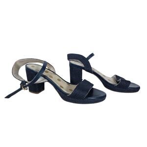 Boden Constance Pumps EU 41 Navy Blue Raffia Strappy Low Heel Pumps Cottagecore